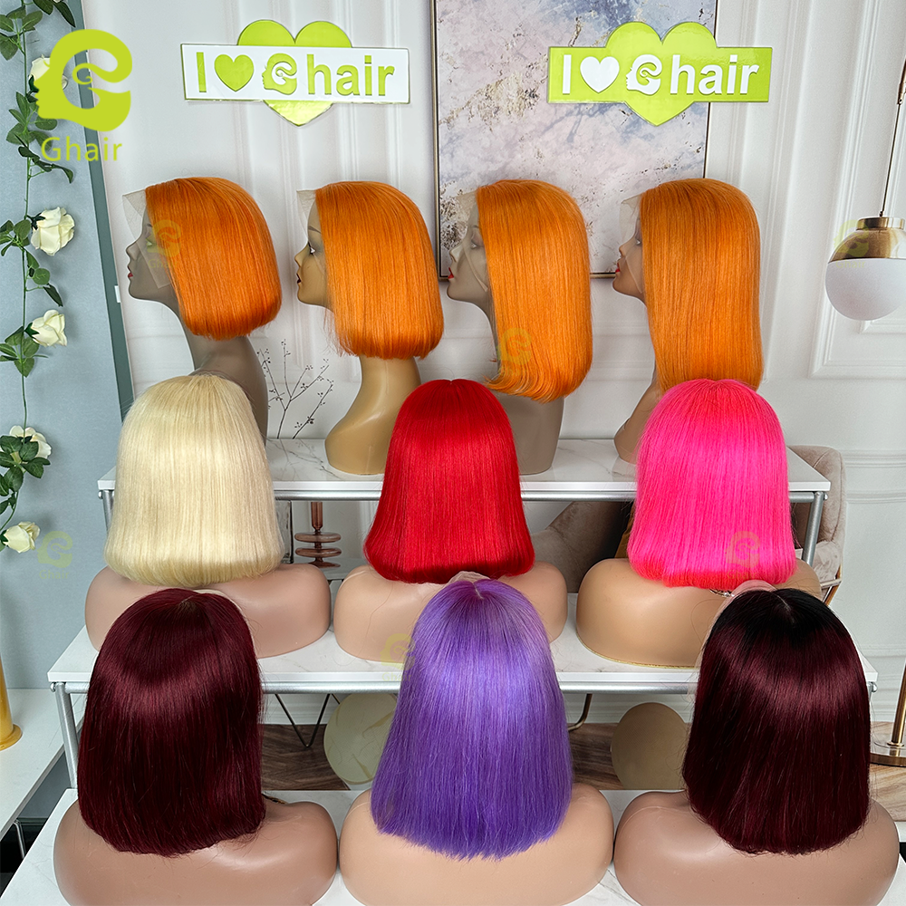 Ghair Colored Straight Short Bob Wigs 13x4 Transparent Lace Front Wigs For Black Women