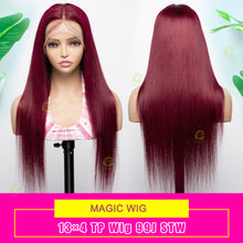 Load image into Gallery viewer, Ghair Magic Wigs 13x4 Lace Front Wigs With Baby Hair #99J Color Straight Human Hair Colored Wigs

