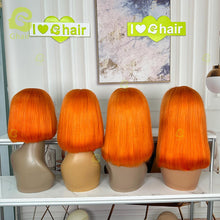 Load image into Gallery viewer, Ghair #Orange Bob Wig Short Straight 13x4 Lace Glueless Wigs 100% Human Hair Wigs
