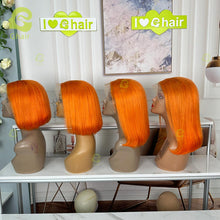 Load image into Gallery viewer, Ghair #Orange Bob Wig Short Straight 13x4 Lace Glueless Wigs 100% Human Hair Wigs
