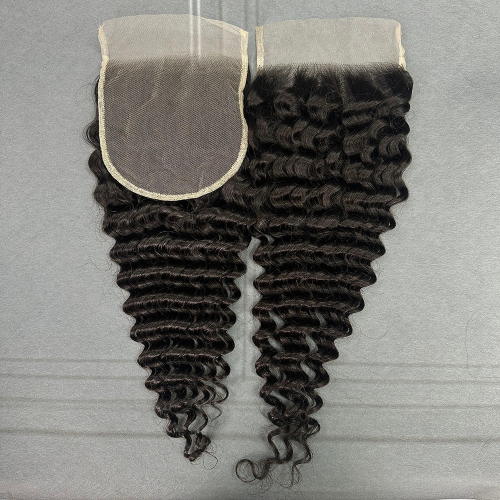 Ghair 5x5 Transparent Lace Closure Deep Wave Virgin Hair N1B#