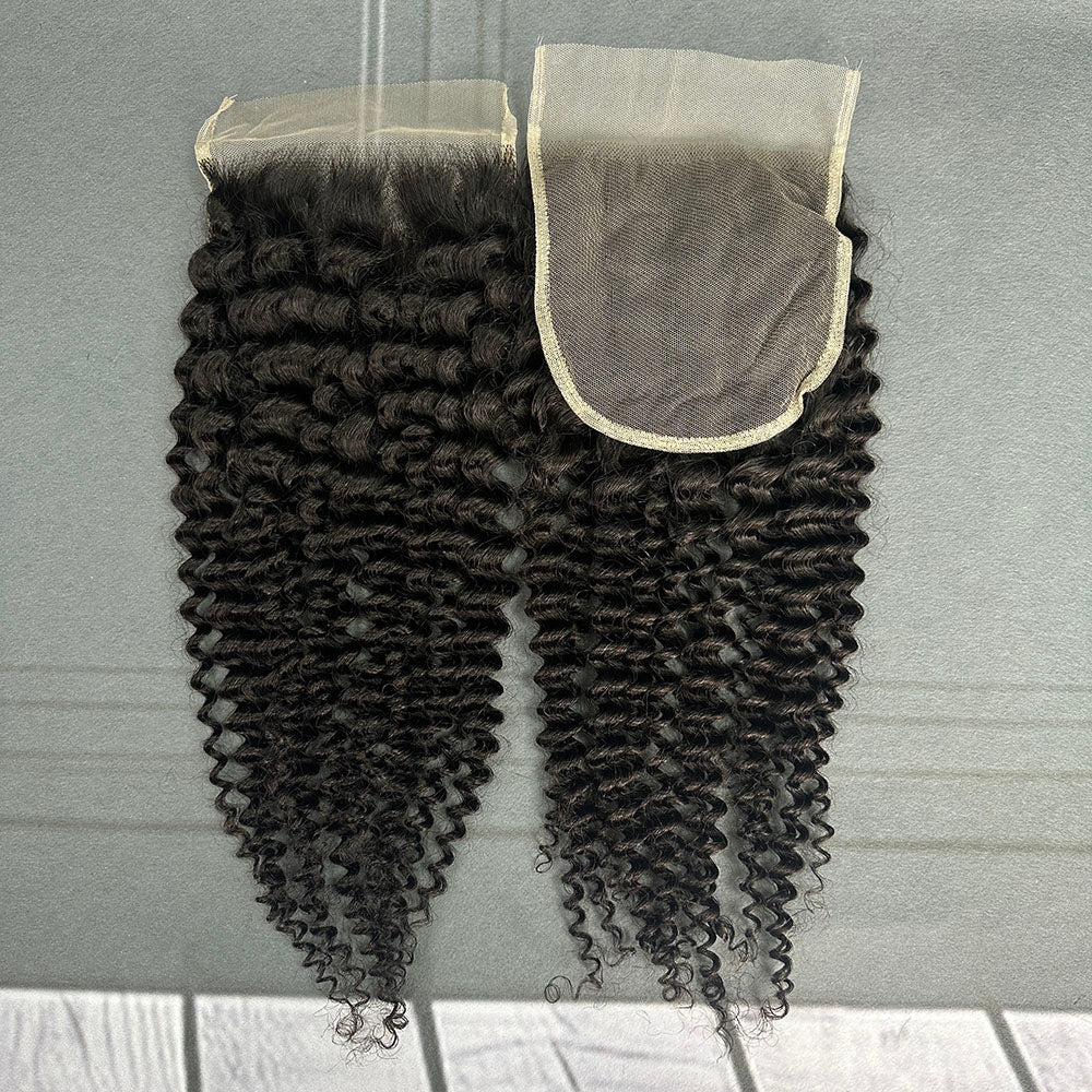 Ghair 5x5 Transparent Lace Closure Kinky Curly Virgin Hair N1B#