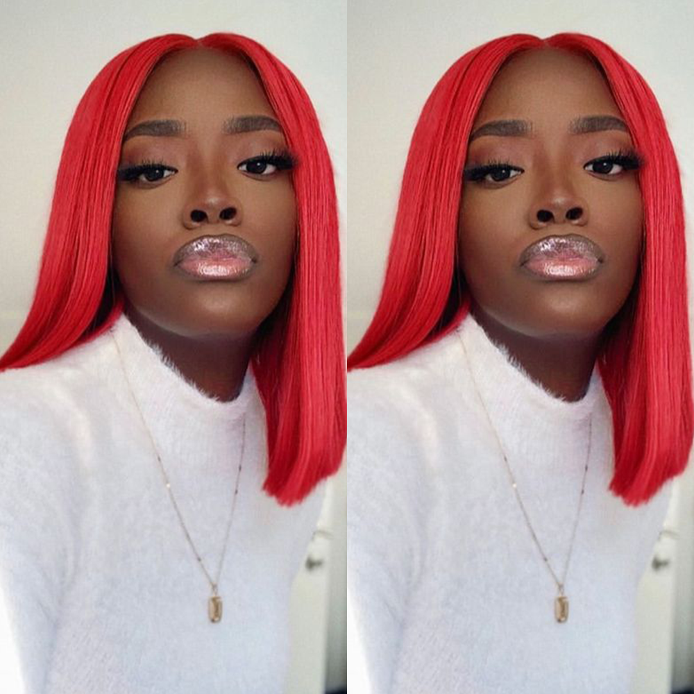 Ghair Red Color Bob Wigs Straight Short Wig 13x4 Glueless Lace Human Hair Wigs For Black Women
