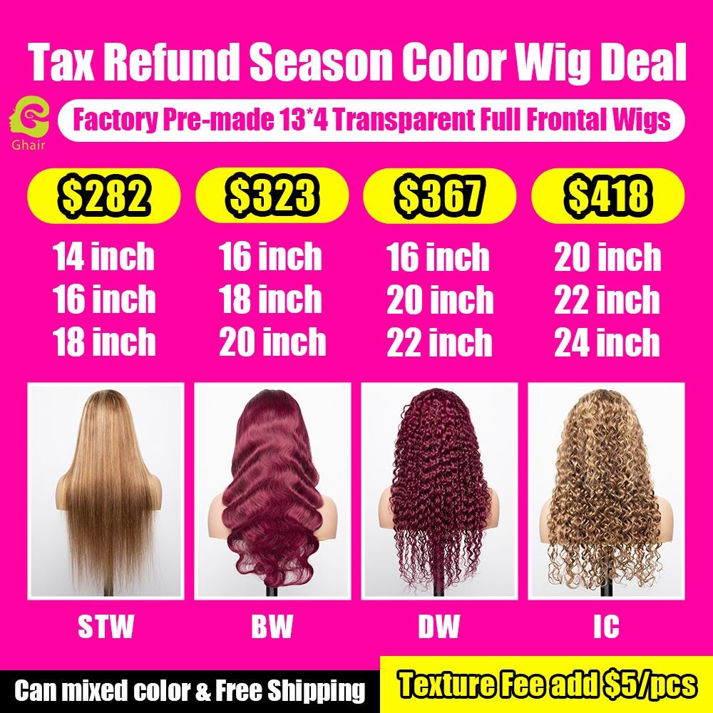 Ghair Wholesale Factory Pre-made 13*4 Transparent Full Frontal Color Wig Deal