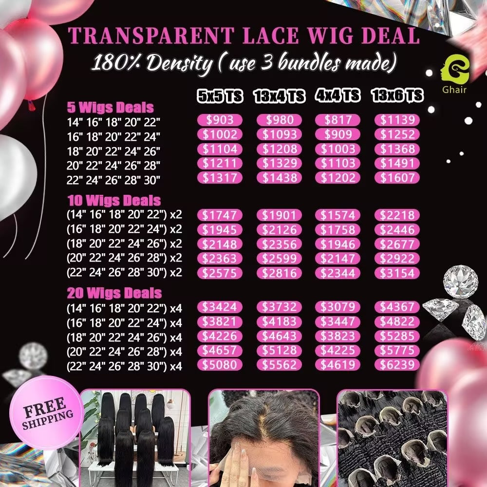 Ghair Wholesale Transparent Lace Wig Deal 180% Density Use 3 Bundles Made