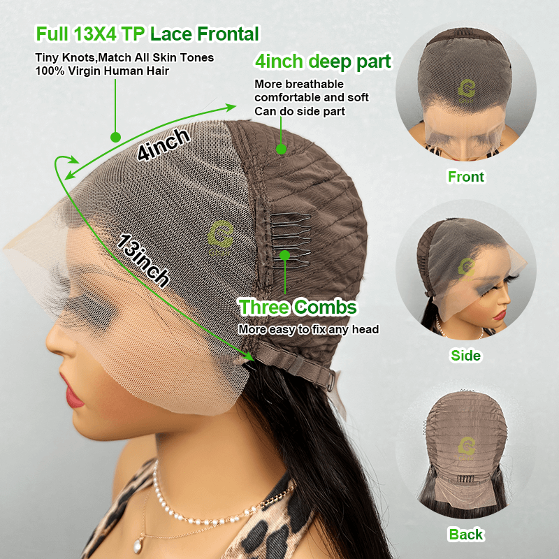 Ghair 13x4 transparent lace wigs 100% cuticle aligned hair straight human hair 150% density