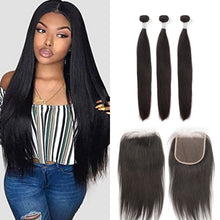 Load image into Gallery viewer, Ghair 100% Virgin Human Hair 3 Bundles With 5x5 HD Lace Closure 12A Straight Wave Hair Brazilian Hair
